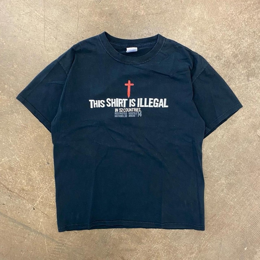 Vintage Y2K Jesus Tee This Shirt Is Illegal Christian Cross T-Shirt Size Large